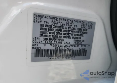 2017 Nissan Sentra S из США, поврежденный, VIN 3N1AB7AP9HY232037